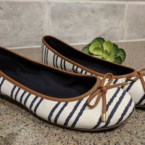 Navy and white striped flats SZ 10